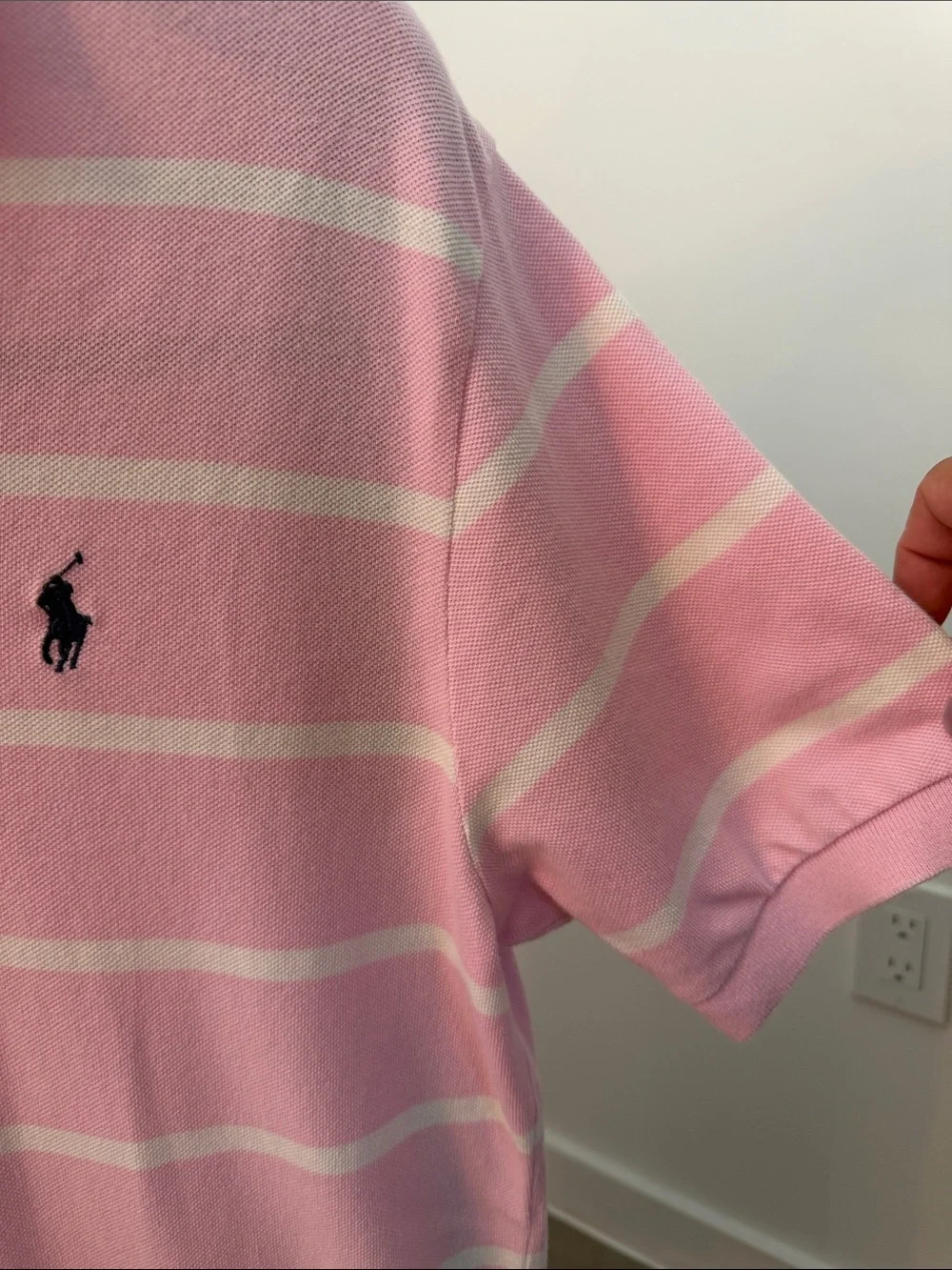 Vintage Ralph Lauren Polo Silver Label Pink and White Striped Polo.  Sz M